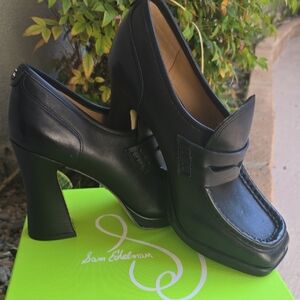 Sam Edelman Black Leather Heeled Loafers
